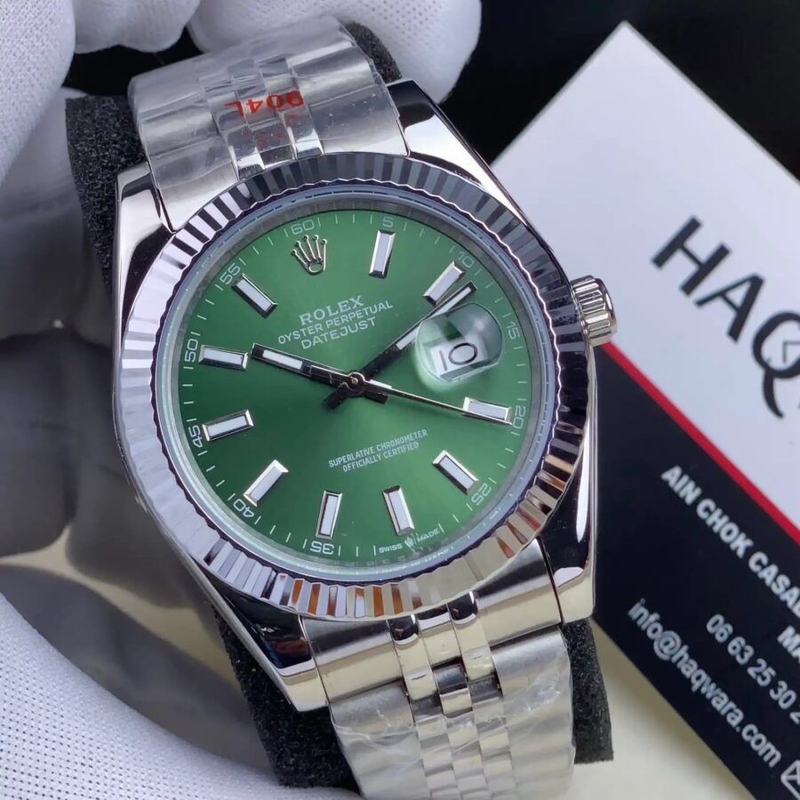 Date-just Argente Verte Hommes