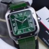 Cartier Santos Argenté Vert Cuire Automatique Hommes