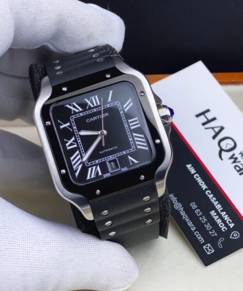 Cartier Santos Argenté Noir Automatique Hommes