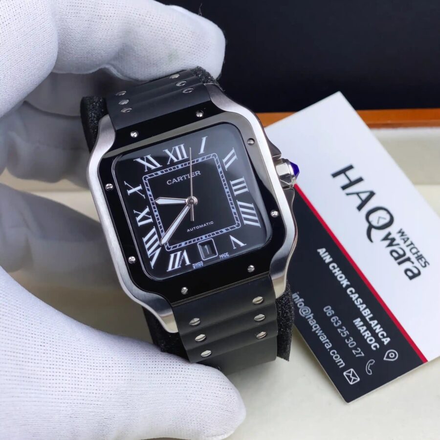 Cartier Santos Argenté Noir Automatique Hommes