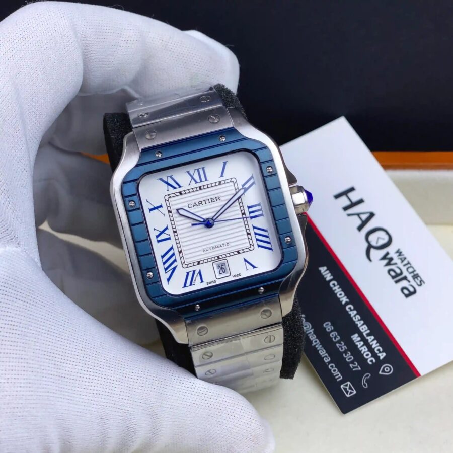 Cartier Santos Argenté Bleu