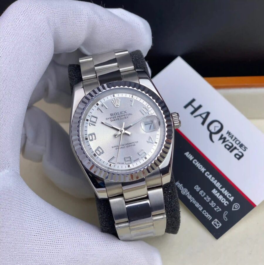 Rolex Date Just Argenté Blanc Femmes