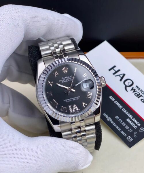Rolex Date Just Argenté Noir Femmes