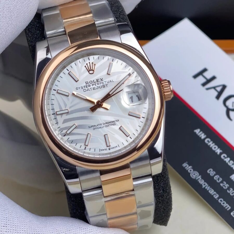 Rolex Date Just Argenté Rose Oyster Femmes