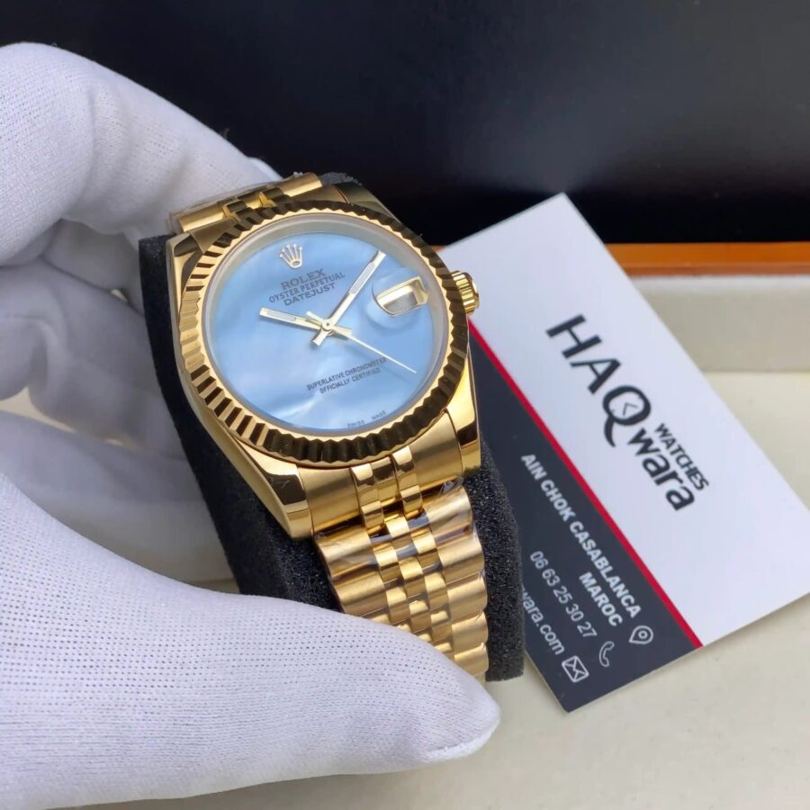 Rolex Date Just Doré Bleu Femmes