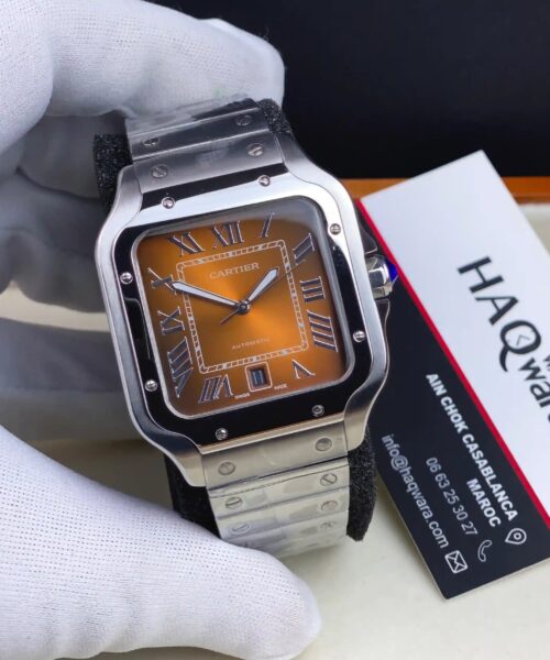 Cartier Santos Argenté Marron Automatique Hommes