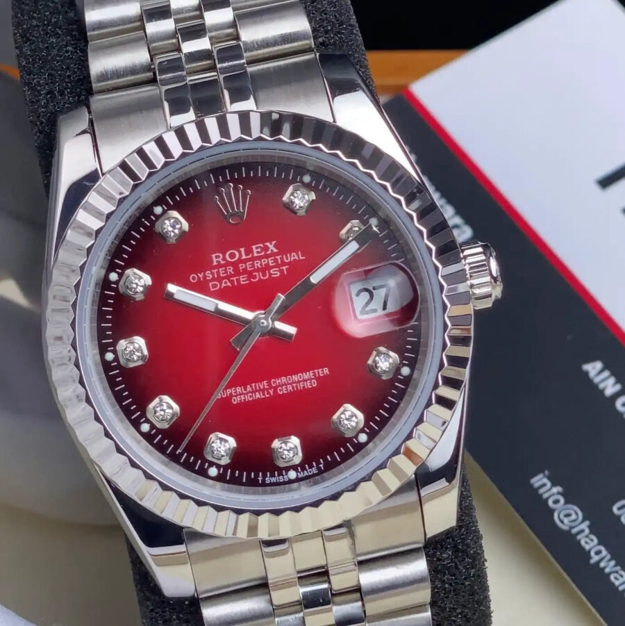 Rolex Date Just Argenté Rouge Femmes