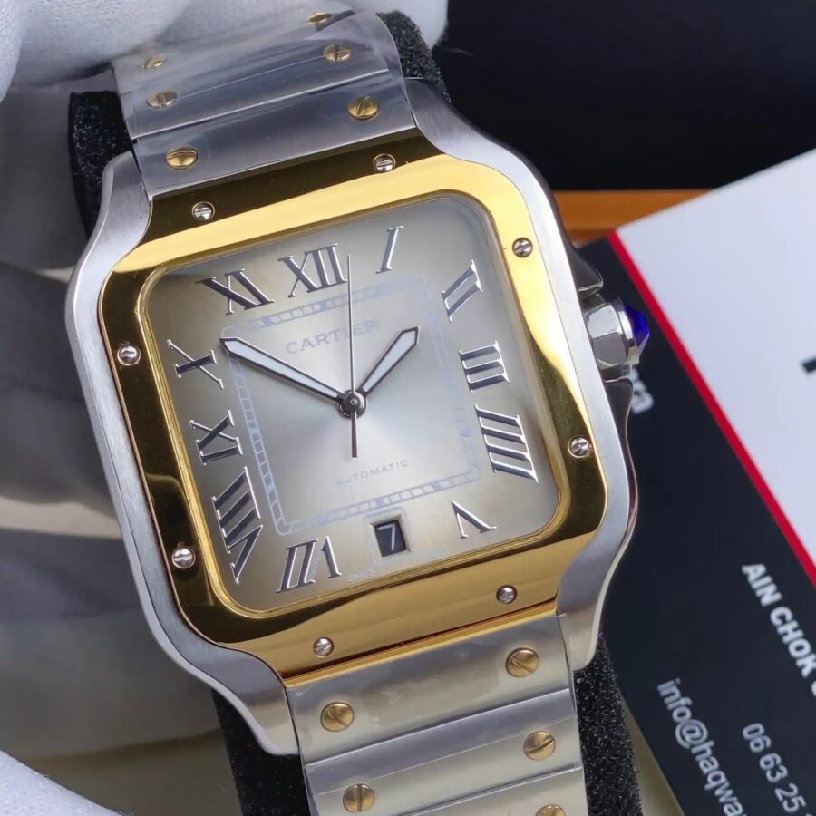 Cartier Santos Argenté Doré Gris Automatique Hommes
