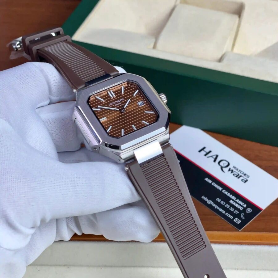 Patek Philippe Cubitus Argenté Marron Silicone