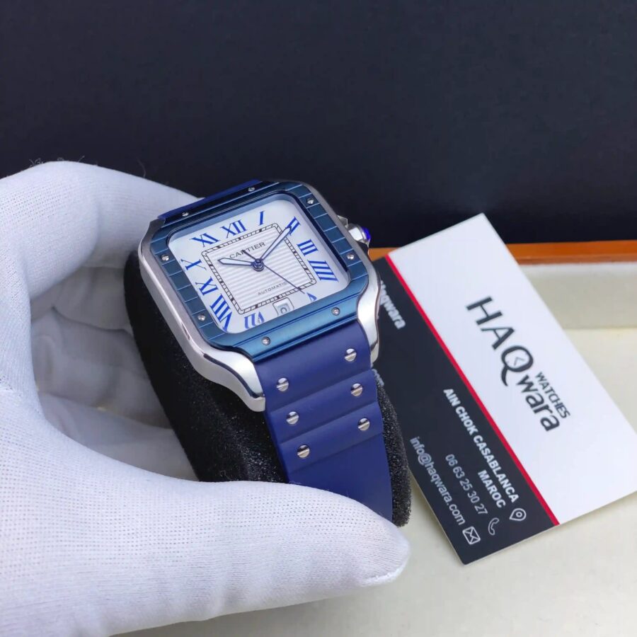 Cartier Santos Blanc Bleu Automatique Hommes