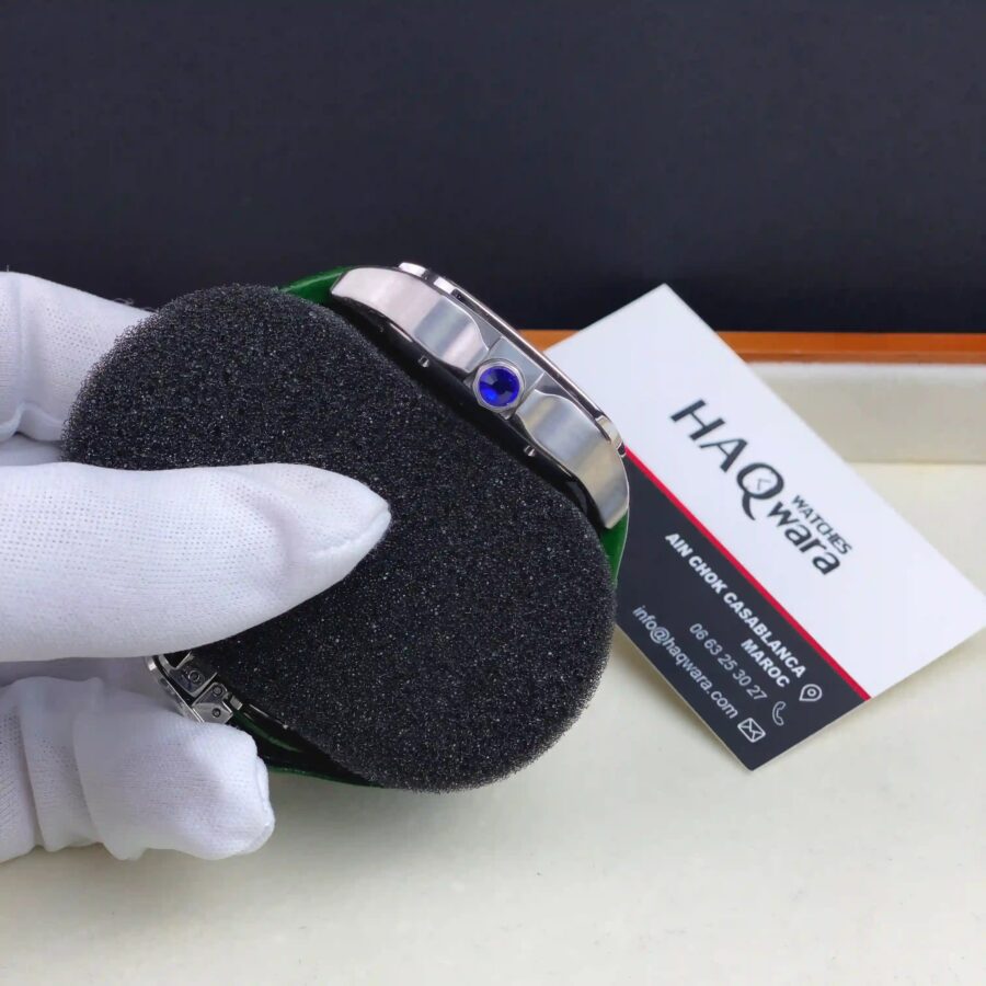 Cartier Santos Argenté Vert Cuire Automatique Hommes