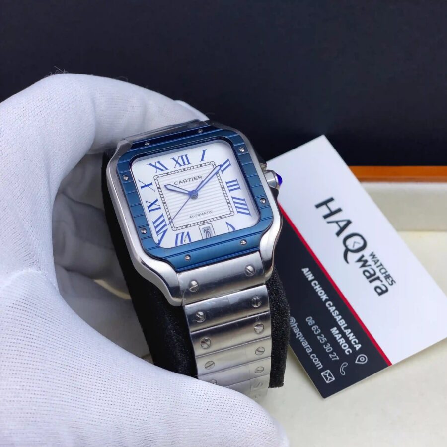 Cartier Santos Argenté Bleu