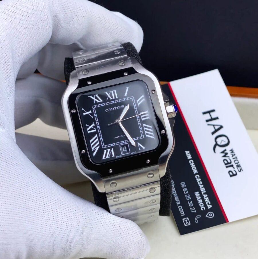 Cartier Santos Argenté Noir Hommes