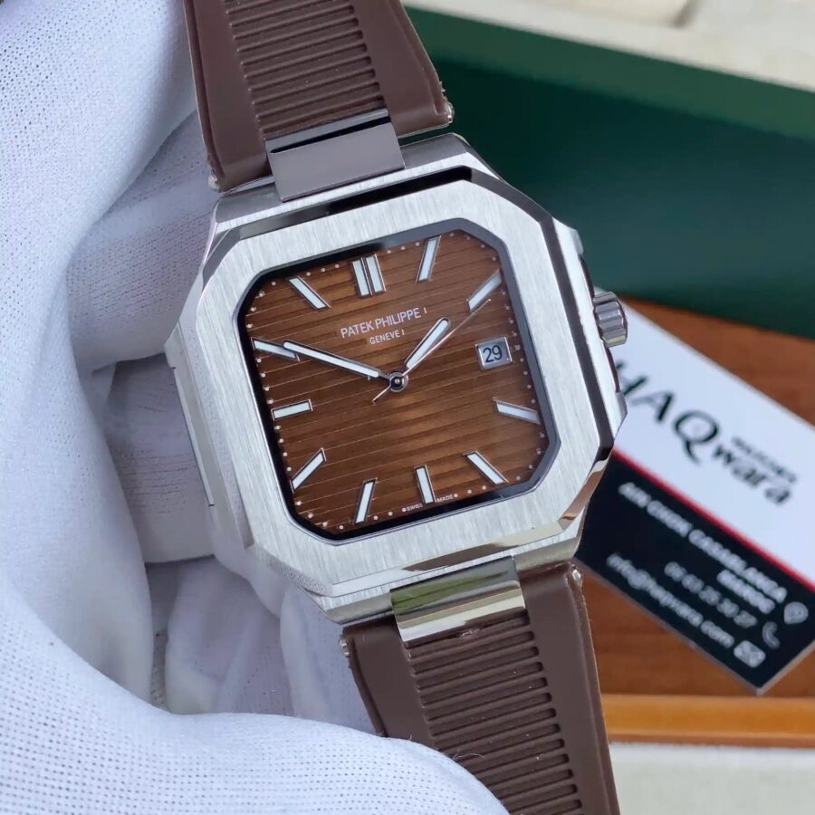 Patek Philippe Cubitus Argenté Marron Silicone