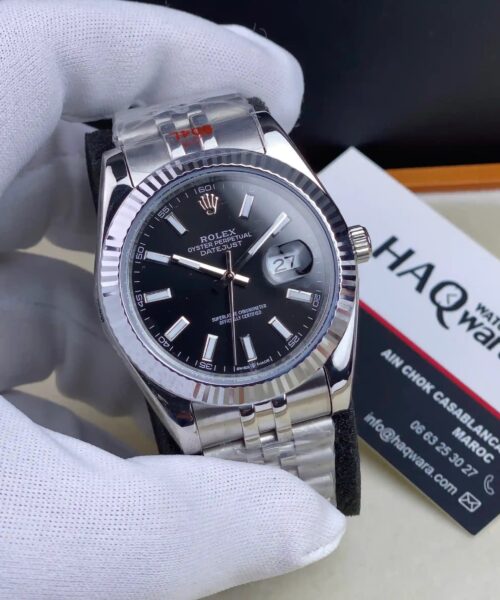 Date-just Argente Noir Hommes