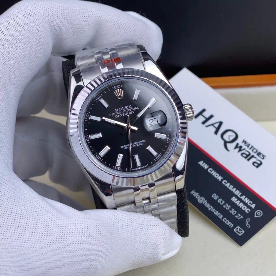 Date-just Argente Noir Hommes