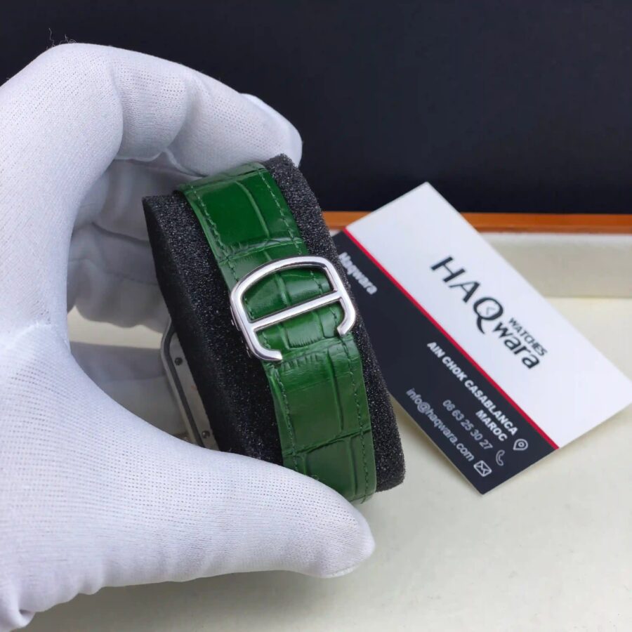Cartier Santos Argenté Vert Cuire Automatique Hommes