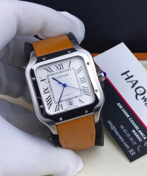 Cartier Santos Argenté Orange Cuire Automatique Hommes