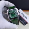 Cartier Santos Argenté Vert Cuire Automatique Hommes