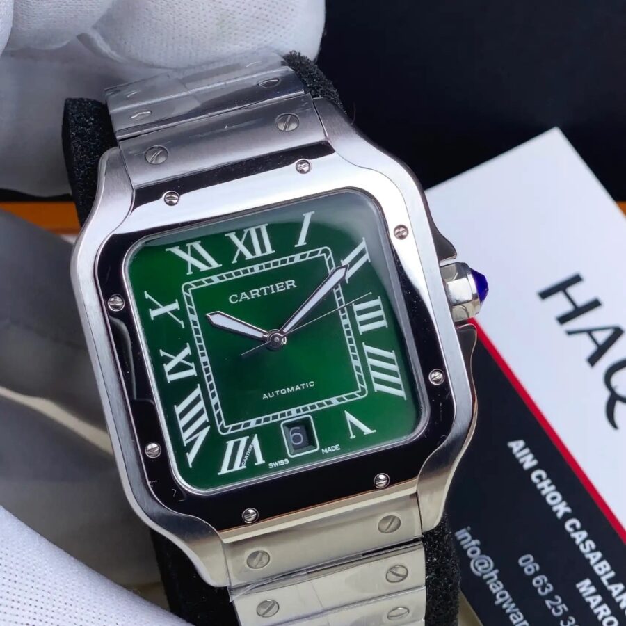 Cartier Santos Argenté Vert Automatique Hommes