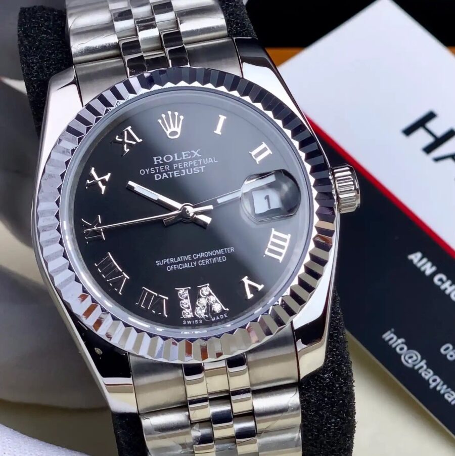 Rolex Date Just Argenté Noir Femmes