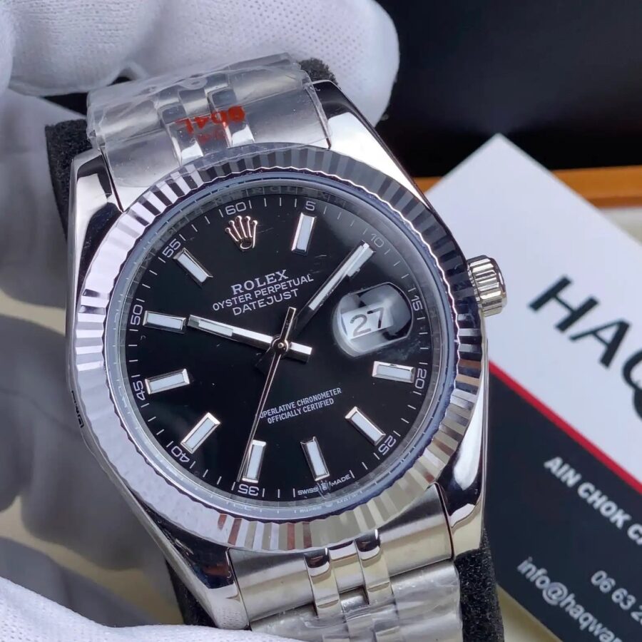 Date-just Argente Noir Hommes