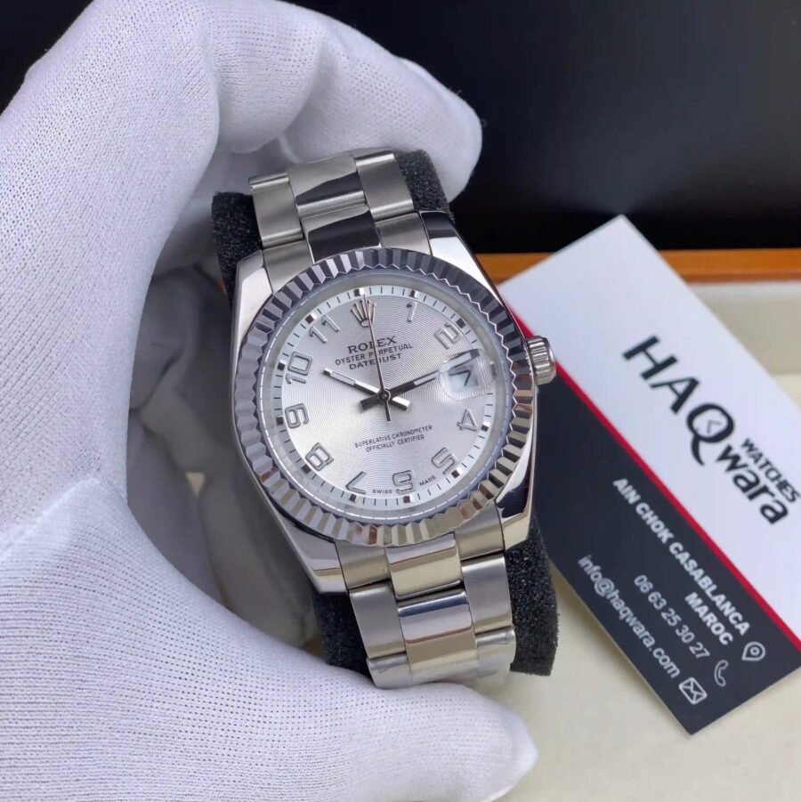 Rolex Date Just Argenté Blanc Femmes