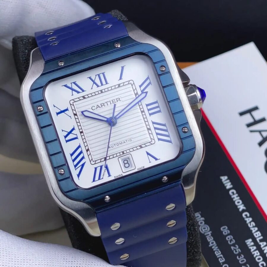 Cartier Santos Blanc Bleu Automatique Hommes