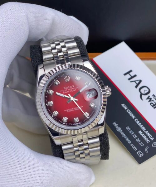 Rolex Date Just Argenté Rouge Femmes