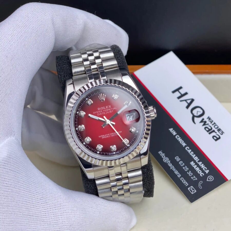 Rolex Date Just Argenté Rouge Femmes