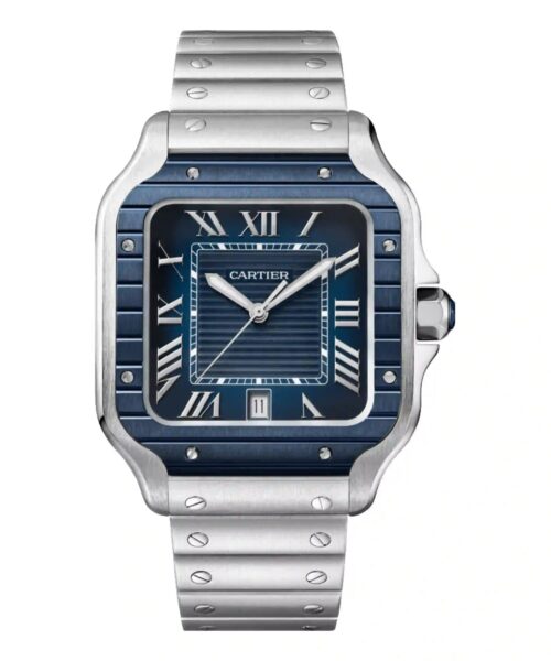 Cartier Santos Argenté Bleu