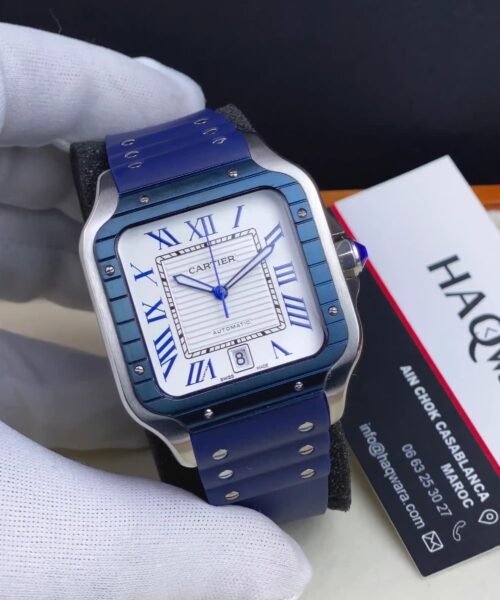 Cartier Santos Blanc Bleu Automatique Hommes