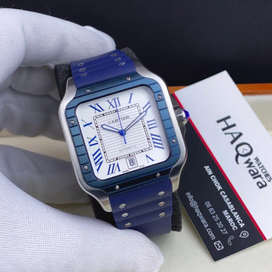 Cartier Santos Blanc Bleu Automatique Hommes