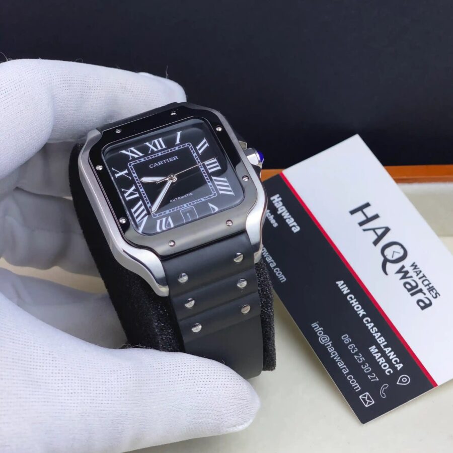 Cartier Santos Argenté Noir Automatique Hommes