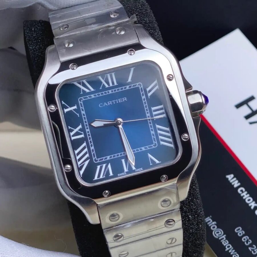 Cartier Santos Argenté Bleu Femmes