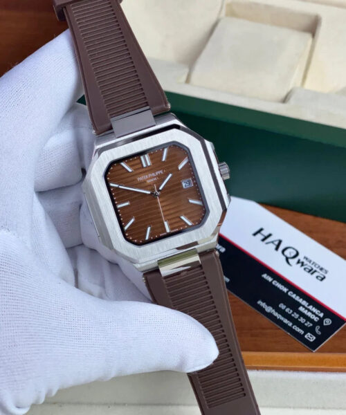 Patek Philippe Cubitus Argenté Marron Silicone