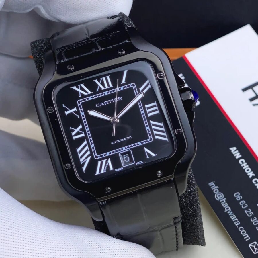 Cartier Santos Noir Cuire Automatique Hommes