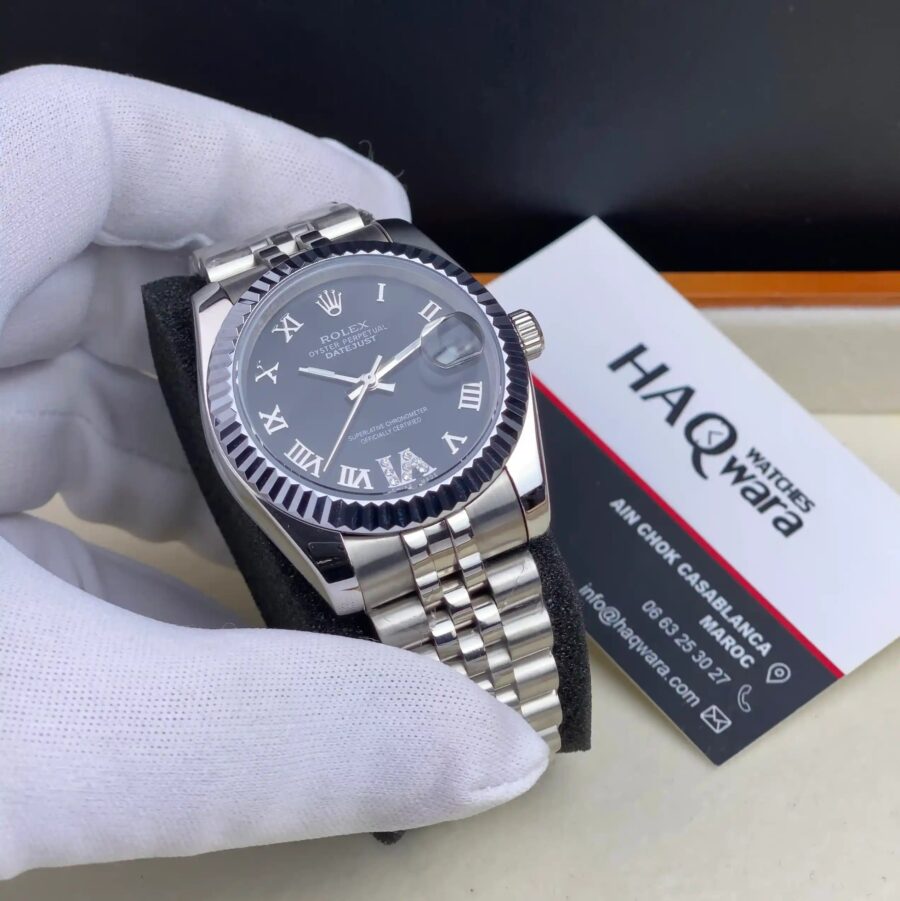 Rolex Date Just Argenté Noir Femmes