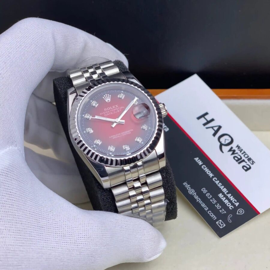 Rolex Date Just Argenté Rouge Femmes