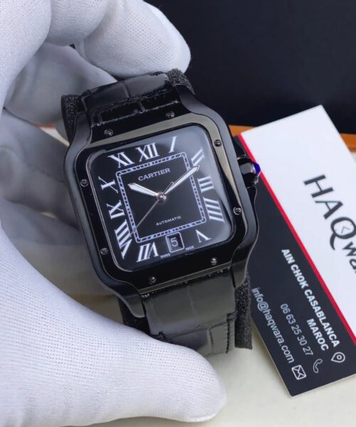 Cartier Santos Noir Cuire Automatique Hommes
