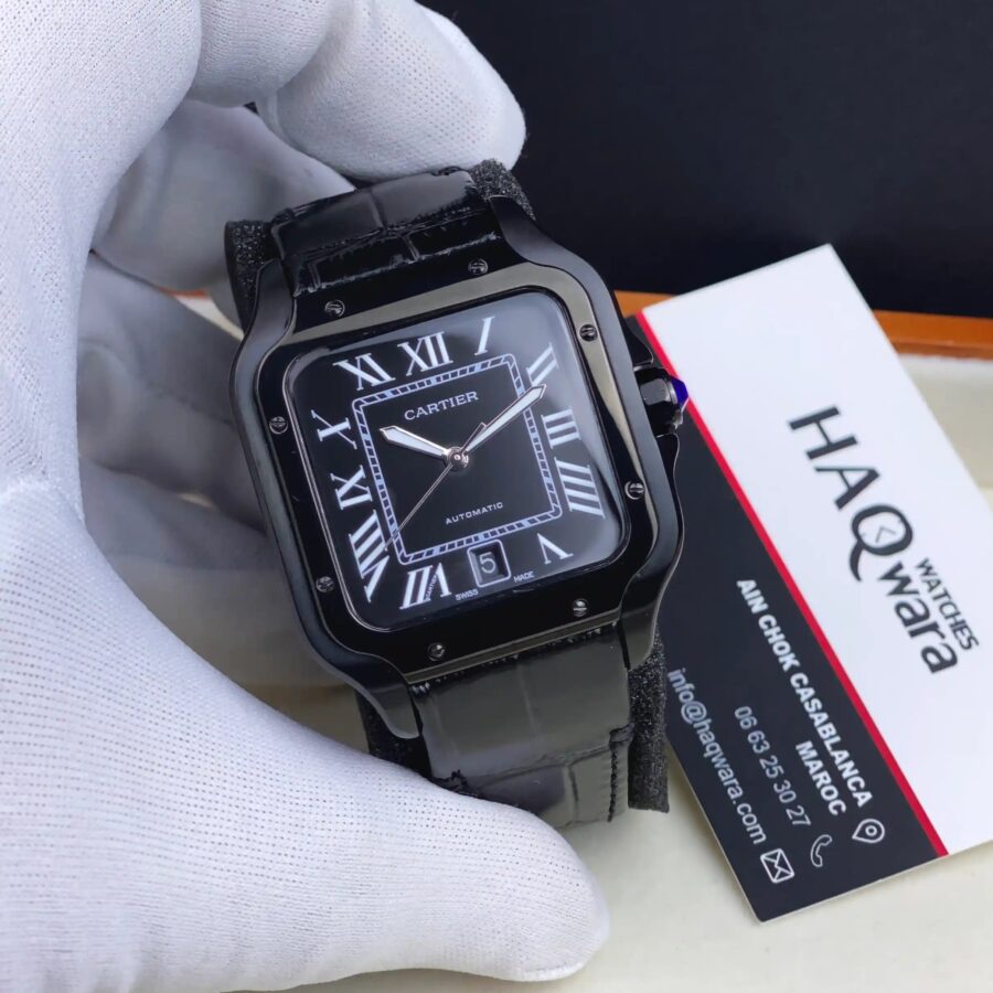 Cartier Santos Noir Cuire Automatique Hommes