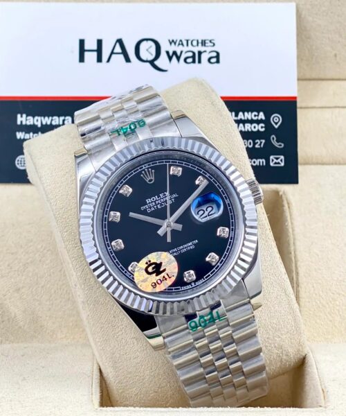 Date just A+ Argente Noir 41 Pierres Hommes