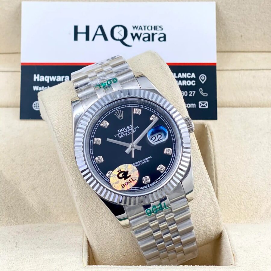 Date just A+ Argente Noir 41 Pierres Hommes