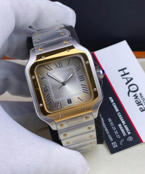 Cartier Santos Argenté Doré Gris Automatique Hommes