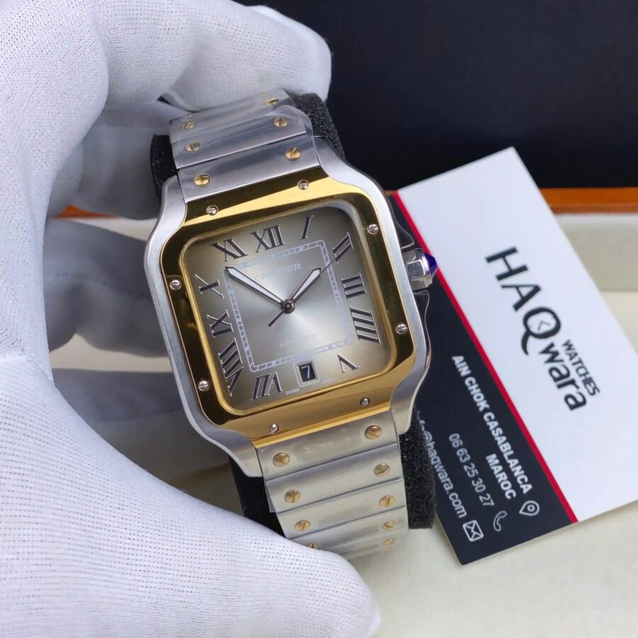 Cartier Santos Argenté Doré Gris Automatique Hommes