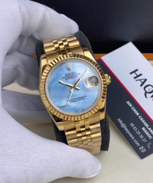 Rolex Date Just Doré Bleu Femmes