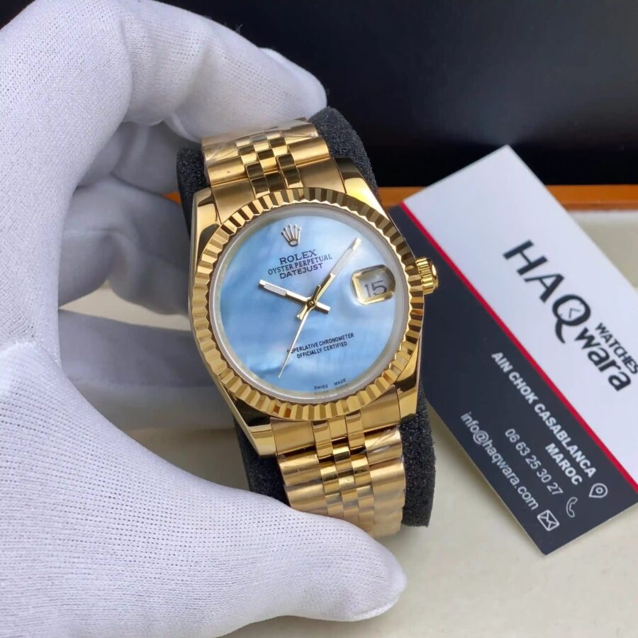 Rolex Date Just Doré Bleu Femmes
