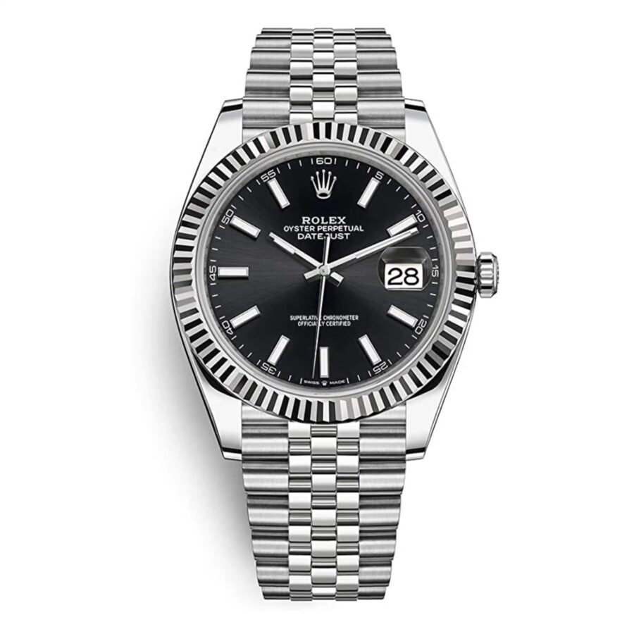Date-just Argente Noir Hommes