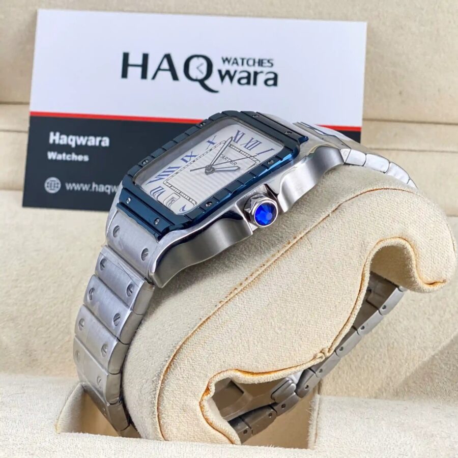 Cartier Santos Argenté Bleu