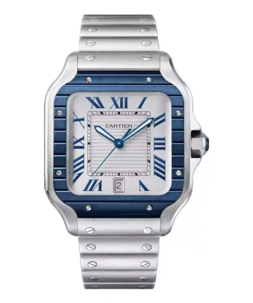 Cartier Santos Argenté Bleu